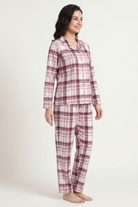 Zivame Flannel Woven Pyjama Set - Cloud Dancer — thumbnail 2
